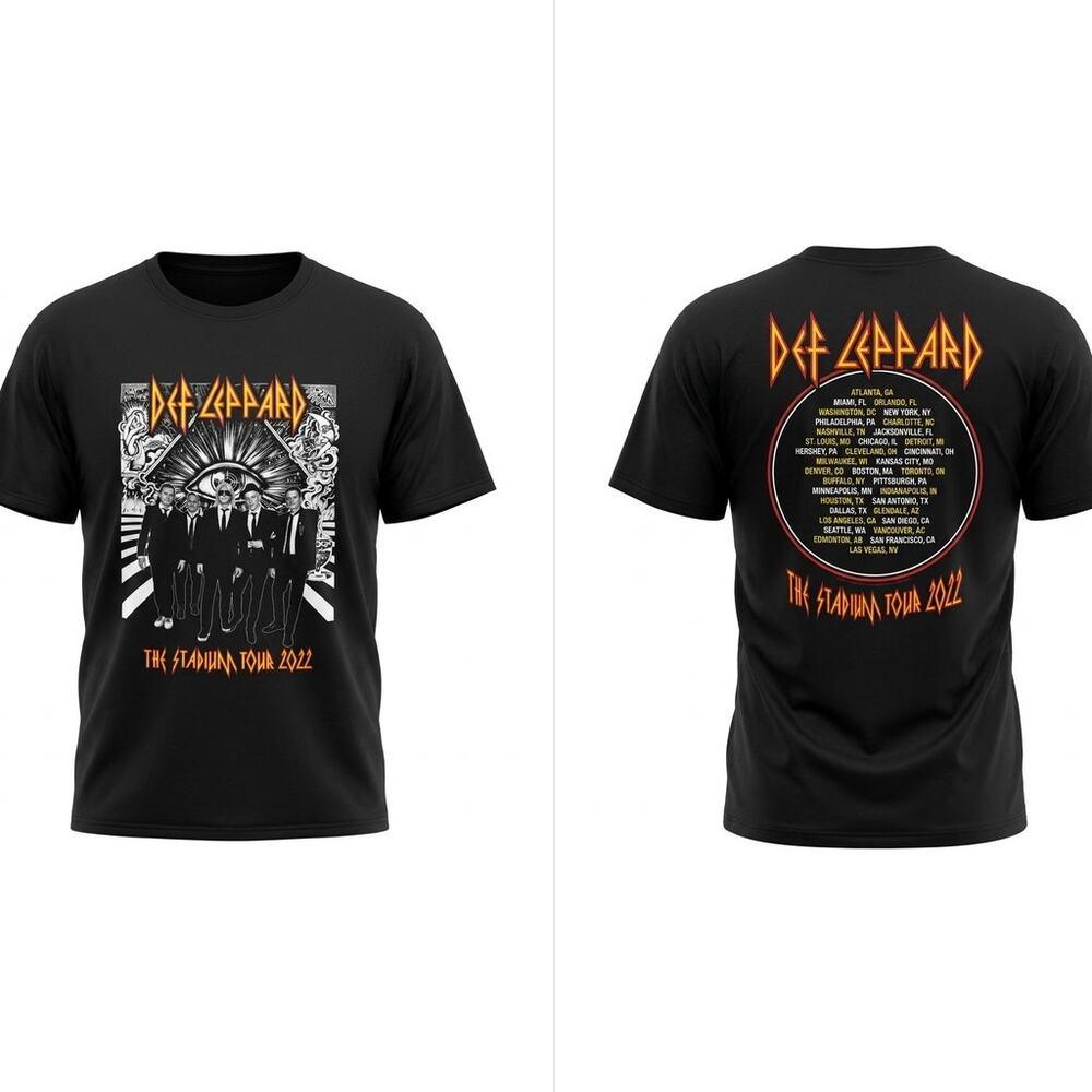 Gildan Black Crew Neck Graphic DEF Leppard Jersey T-Shirt Men Size 2XL